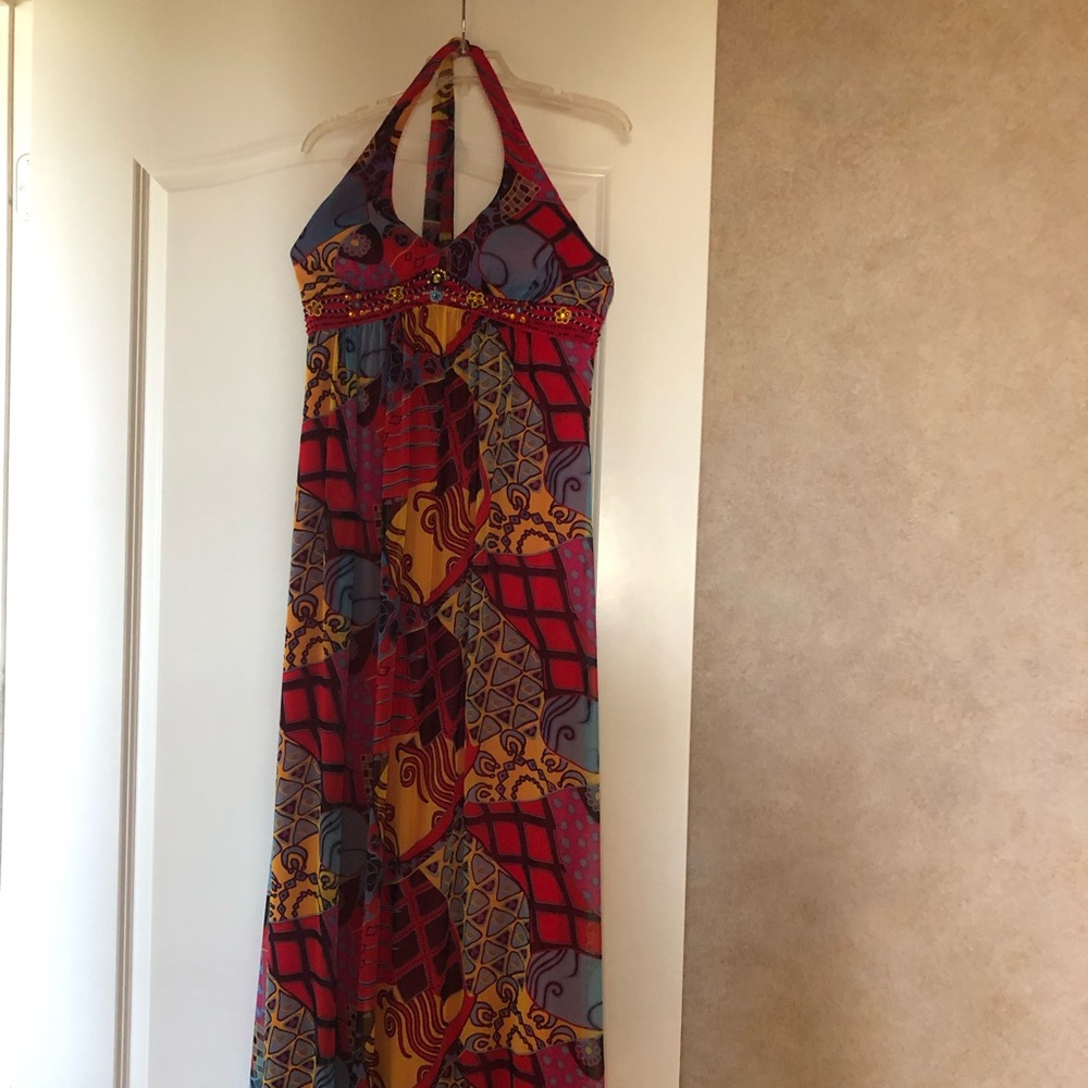 GORGEOUS!! Sue Wong Multi color Chiffon Embellished Halter Dress Size 8
